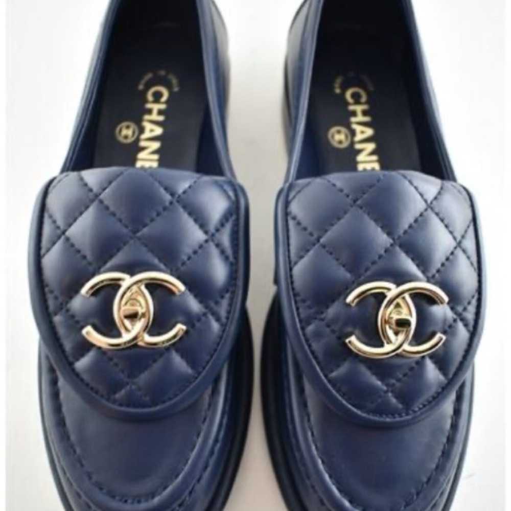 Chanel Navy Blue Loafers for Women - Picture 1 of 7